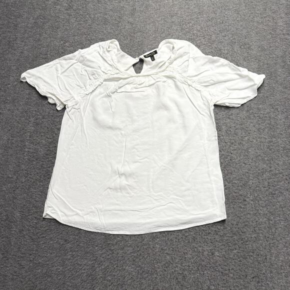 Mossimo Dutti Blouse Top Women's Small White Ruched Seams - Picture 1 of 5